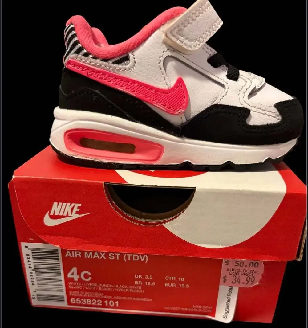 Nike Air Max ST TDV Toddler Shoes Size 4c White Hyper Punch Black